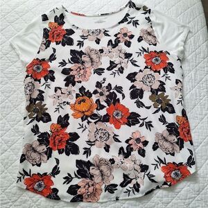 Ann Taylor L Floral Blouse - Red, Black, Pink, Rust